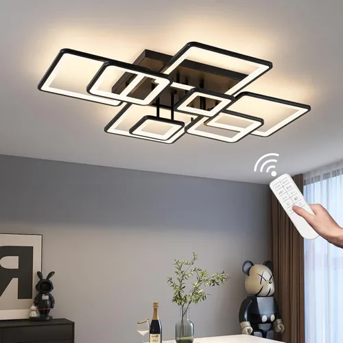 Vista 10 de Shine LUEST Modernas luces LED de techo para dormitorio, 26 pulgadas, regulables, cuadradas, para sala de estar, con control remoto, lámpara negra