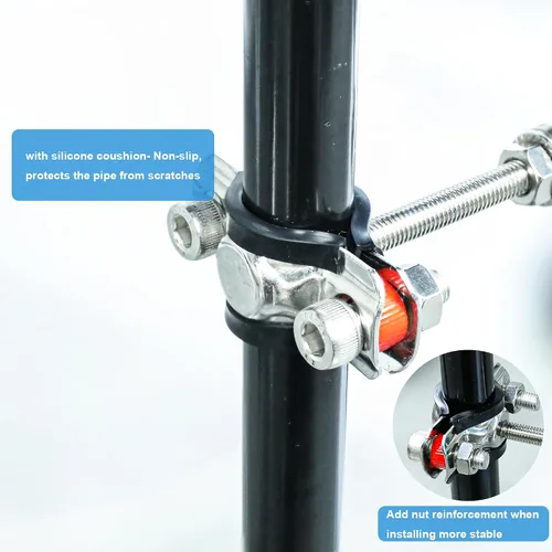 Vista 6 de Paquete de 2 soportes de tubo, abrazadera de tubo de montaje en pared y techo de acero inoxidable 304 con anillo colgante y tornillos para tubo