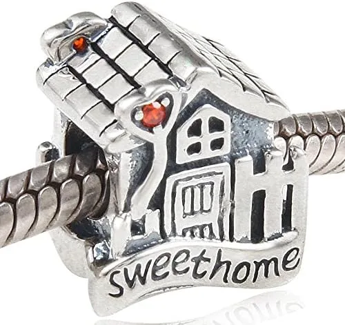Vista 3 de JORLLA Sweet Home Charms con piedra roja Cz de plata de ley maciza para pulsera Euroepan