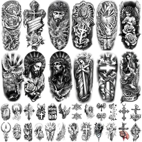 Vista 14 de 77 hojas de tatuajes temporales realistas en 3D para adultos y niños, calavera de araña, tigre, león, dragón, serpiente, tatuajes temporales