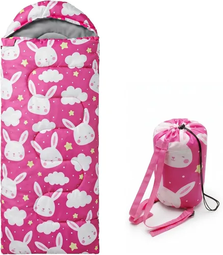 Vista 11 de Sacos de dormir para niños - Sacos de dormir para acampar con bolsa de transporte - Saco de dormir compacto para senderismo, mochilero para 3 Azul