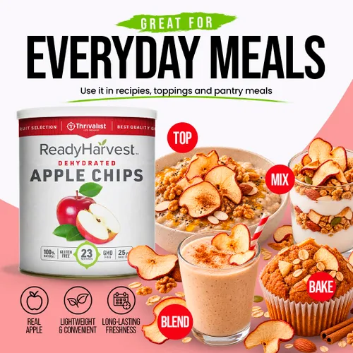 Vista 4 de Ready Harvest Alimentos deshidratados - Chips de manzana Alimentos de emergencia Kits de campamento y supervivencia Lata #10 Vida útil de 25