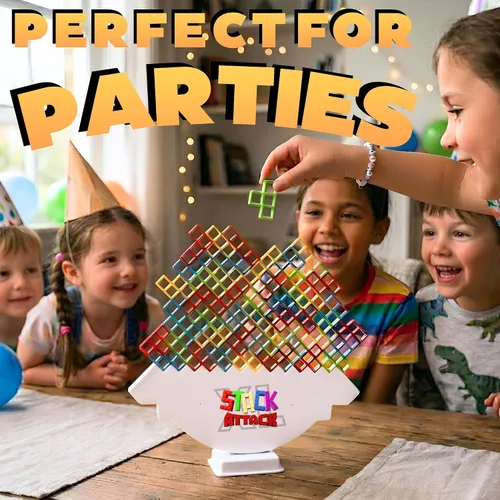Vista 5 de Stack Attack XL Tower Game, juegos de mesa gigantes para niños y adultos, bloque de construcción de noche de juego familiar y regalos apilables