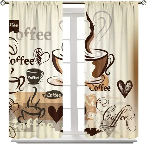 Vista 3 de Cortinas de cocina con temática de café, juegos de 2 paneles, 42 x 45 pulgadas, patrón de fiesta de té para decoración de café Estilo-5