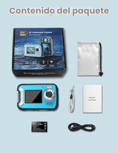 Vista 7 de Cámara impermeable 5K, cámara subacuática de 96 MP y 33 pies con pantallas duales, cámara digital de enfoque automático para esnórquel, buceo, surf