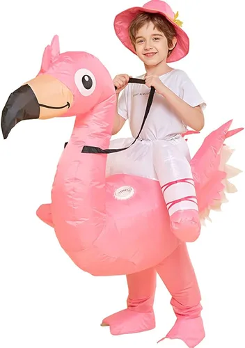 Vista 2 de One Casa Disfraz inflable de flamenco para montar en el aire de flamenco divertido vestido de fiesta de Halloween para niños