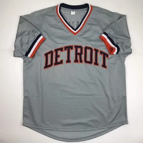 Vista 4 de Camiseta de béisbol gris Jim Bunning Detroit con Autógrafo y Firmado JSA COA