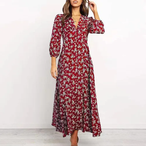 Vista 3 de Vestidos hawaianos para mujer, vestido de playa bohemio floral elegante de verano 2023, con cuello en V cruzado, vestido largo fruncido y fluido