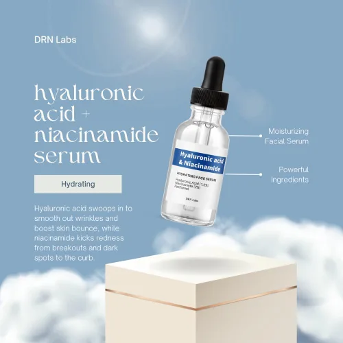 Vista 2 de Ácido hialurónico y suero de niacinamida – Hidratación profunda e iluminador para la cara – Antienvejecimiento, reducción de arrugas, minimizador