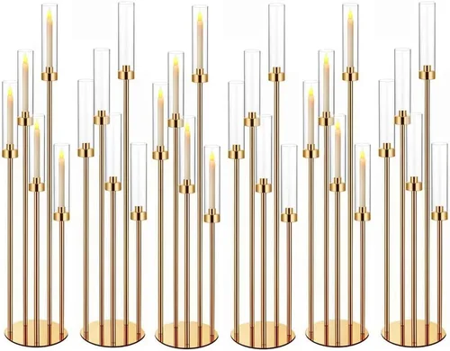 Vista 31 de Centros de mesa de candelabro negro de 35 pulgadas, 10 piezas, para mesas, 5 brazos, centros de mesa de boda para decoraciones