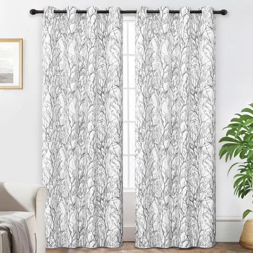 Vista 11 de DriftAway Cortinas opacas con diseño de ramas de árbol, doble capa, 84 pulgadas de largo, para dormitorio, estampado clásico, aislamiento térmico