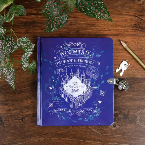 Vista 6 de Harry Potter Diario de mapa de Marauder para niños, cuaderno de diario con cerradura y llave con 216 páginas rayadas, con licencia oficial, regalo
