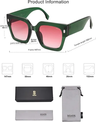 Vista 29 de SOJOS Gafas de sol cuadradas vintage de gran tamaño para mujer, estilo retro, de lujo, grandes, UV400 SJ2194