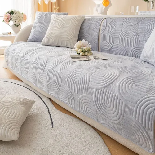 Vista 11 de Funda de Sofá Seccional Acolchada Geométrica de Felpa Suave Boho Antideslizante Mullida Color Sólido Lavable Funda Protectora de Muebles para Niños