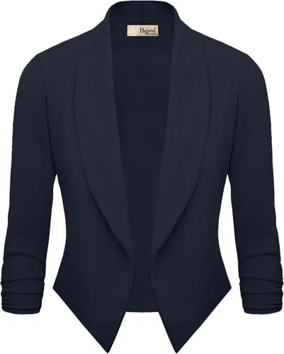 Vista 2 de Hybrid & Company Cárdigan ligero con frente abierto, chaqueta clásica de manga fruncida para el trabajo y la oficina