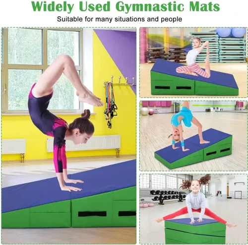 Vista 7 de Incline Gymnastics Mat 48x24 Inch, Folding Cheese Wedge Tumbling Mat with Non-Slip PVC Surface & Handles, Portable Indoor/Outdoor Exercise Practice