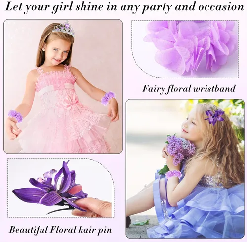 Vista 5 de Equsion Purple Girls Costume, Princess Dress Up Costume Accessories Set for Kids, Birthday Halloween Cosplay Party Outfit with Garlands Tiara Crown
