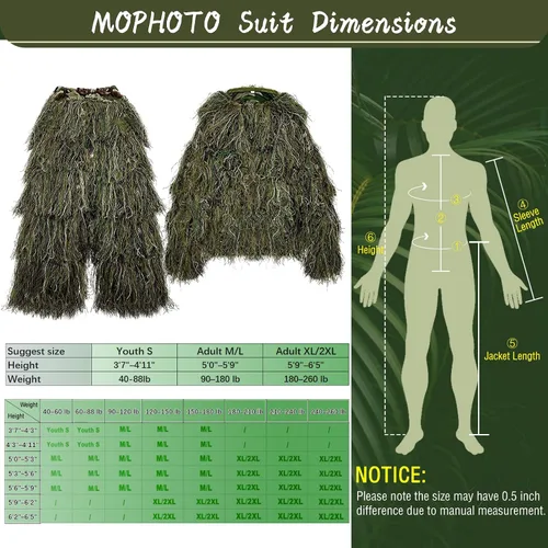 Vista 5 de MOPHOTO Traje de caza de camuflaje 3D 5 en 1, chaqueta, pantalones, capucha, bolsa de transporte para adultos y jóvenes, M/L, XL/XXL