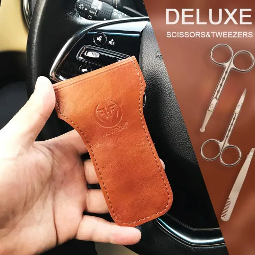 Vista 7 de HANTEKAS Juego de tijeras de pelo facial redondeadas curvadas profesionales de acero inoxidable para hombres, bigote, pelo de nariz, tijeras