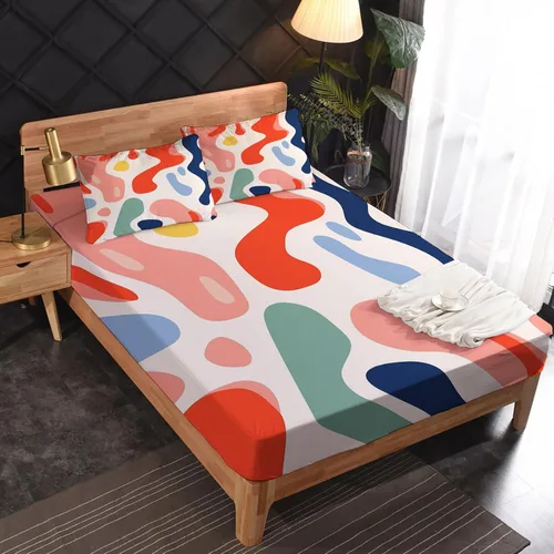 Vista 2 de Juego de sábanas abstractas tamaño individual, sábanas de microfibra suave, bolsillo profundo, sábanas y fundas de almohada estampadas sin arrugas