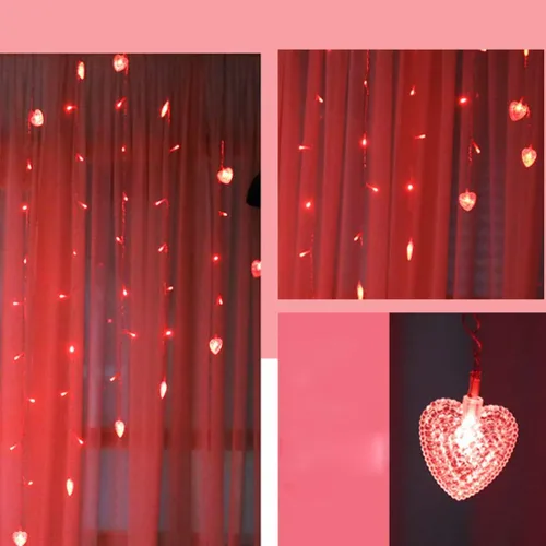 Vista 6 de OSALADI Luces de cortina LED: luces de cortina en forma de corazón, luces de cascada, para telón de fondo, para dormitorio (luz roja)