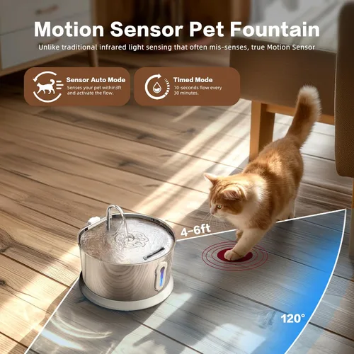 Vista 6 de Fuente de agua inalámbrica para gatos, funciona con pilas, fuente de acero inoxidable para mascotas de 4 L/135 onzas para beber dispensador de agua