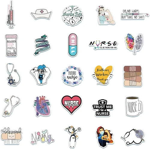 Vista 4 de Pegatinas para enfermeras, paquete de 50 unidades, pegatinas, lindas calcomanías de enfermería, regalos para enfermeras, mujeres, adultos, vinilo