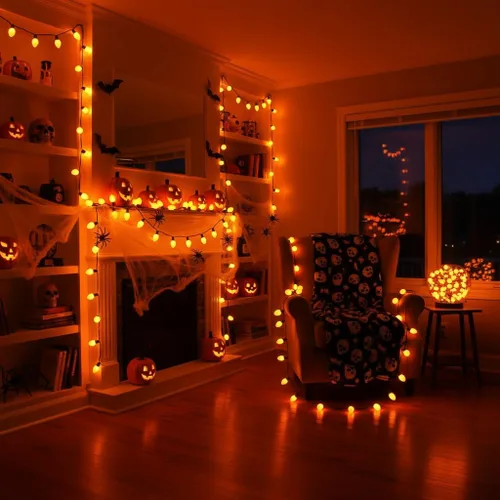 Vista 4 de Luces LED C9 de Halloween, 25 pies, 26 bombillas, ahorro de energía de 120 V, luces conectables resistentes a la intemperie IP44 para patio, techo
