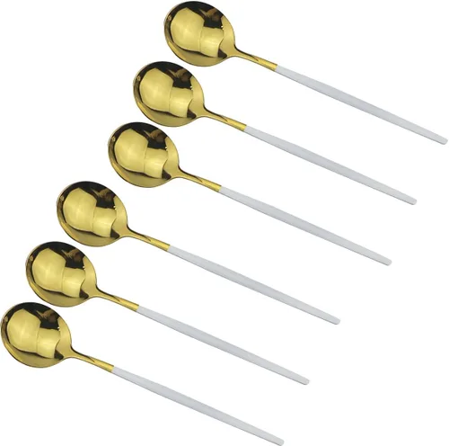 Vista 7 de Cubiertos de oro blanco pulido brillante, diseño ligero, 36 piezas de acero inoxidable, juego de cubiertos de servicio para 6, incluyendo tenedores