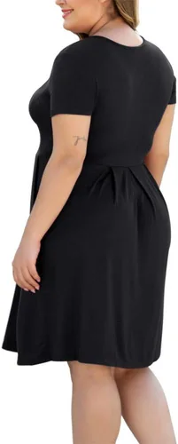 Vista 4 de Vestido para mujer tallas grandes, informal de manga larga, plisado con bolsillos