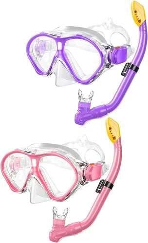 Vista 16 de Gintenco Juego de esnórquel para niños, máscara de buceo para niños como gafas de natación unisex, juego de máscara de buceo antivaho y esnórquel