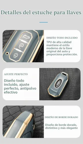 Vista 6 de SANRILY Funda suave para llavero de Ford Territory 2023-2020 Titanio/EV de 3 botones con llavero de TPU beige