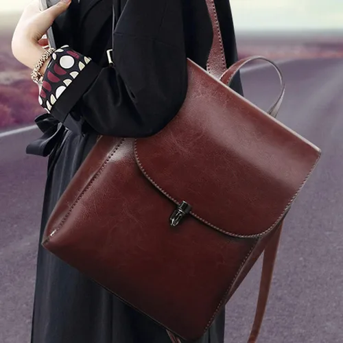 Vista 3 de Heshe Mochila de cuero para mujer estilo casual con solapa mochila para mujer Mochilas Daypack