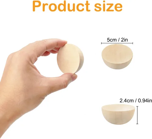 Vista 2 de 60 bolas de madera de 2 pulgadas, bolas de madera divididas, medias esferas de madera, bolas semicirculares, adecuadas para pintura, vidrio, varios