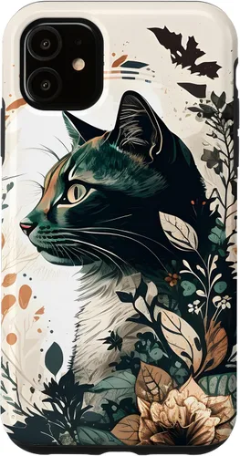 Vista 5 de Funda para iPhone 15 con diseño de gato con diseño de acuarela para jardín botánico