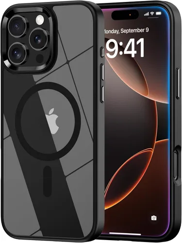 Vista 9 de Funda magnética para iPhone 13, compatible con MagSafe, protección de grado militar, parte trasera dura transparente y marco de TPU suave, funda