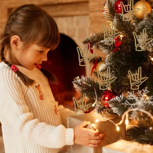 Vista 2 de Adorno de Navidad con texto en inglés «I Love You» ASL, adorno de Navidad, recuerdo de madera, regalo para padre, madre, amor, marido, esposa, hijo