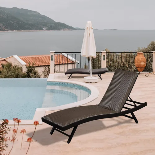 Vista 3 de Domi - Juego de 2 tumbonas para exteriores, de aluminio, acolchadas, de espuma de secado rápido, con respaldo ajustable para playa, piscina, césped