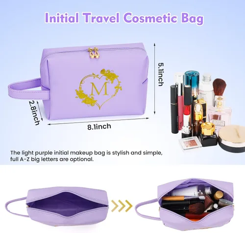 Vista 2 de Bolsa de cosméticos de viaje, bolsa de maquillaje – Bolsa de maquillaje personalizada con inicial, impermeable, bolsa grande de maquillaje, regalos