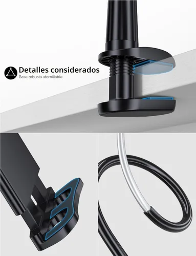 Vista 6 de Tryone Soporte para tablet de cuello de cisne para cama, ajustable, flexible, soporte para tabletas, abrazadera en la mesa, compatible con iPad Air
