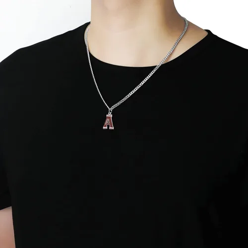 Vista 4 de AIAINAGI Collar de letras de fútbol Colgante de fútbol para hombre, cadena de plata de acero inoxidable, regalo personalizado de 22 pulgadas