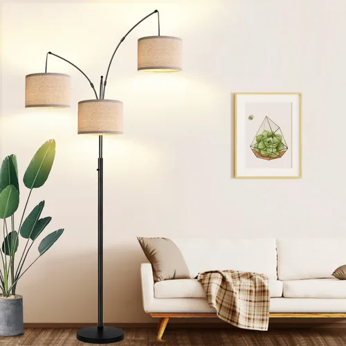 Vista 14 de Lámpara de pie regulable: 3 luces de arco para sala de estar, lámpara de pie alta moderna de 1000 lm con pantallas blancas y base pesada, lámpara