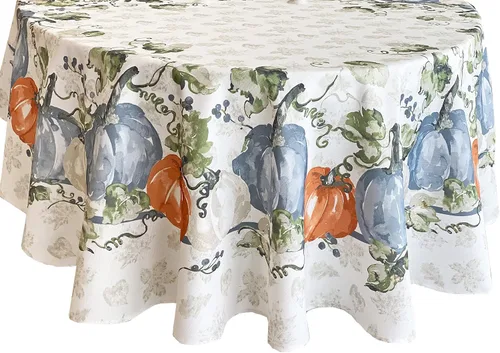 Vista 5 de Newbridge Blue Pumpkin Vines - Juego de 4 manteles individuales de tela con bordes lavados a piedra, Acción de Gracias y otoño, juego de 4 manteles