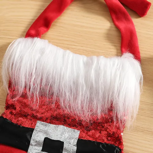Vista 4 de Mono de Navidad de terciopelo con cuello halter y sombrero de Papá Noel disfraz de Navidad