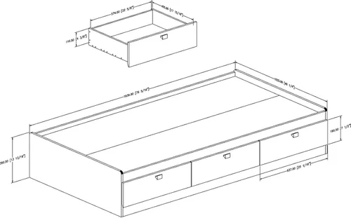 Vista 3 de South Shore Spark Mates - Cama con cajones, individual, color negro puro