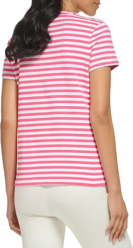 Vista 3 de Calvin Klein Women's Comfortable Snap Detail Crew Neck Striped Short Sleeve