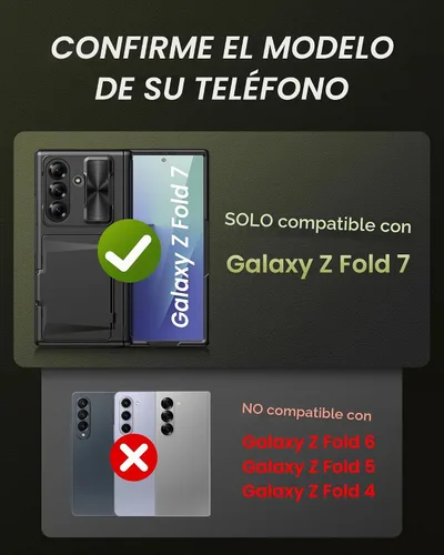 Vista 2 de Funda para Samsung Galaxy Z Fold 7 con Portarjetas, Integrado y Protector de Pantalla y Protección de Bisagra y Cubierta Deslizante para Cámara Negro