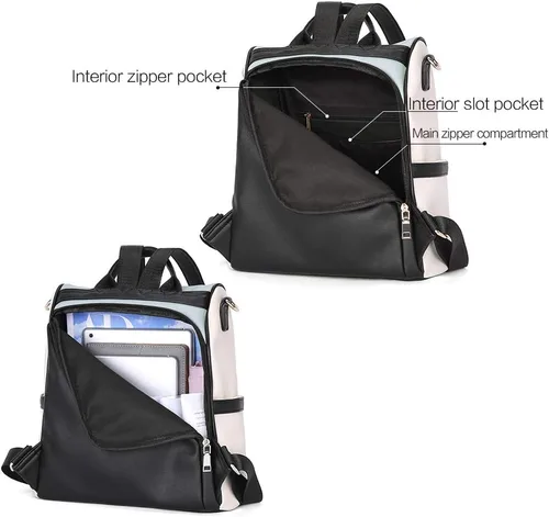 Vista 4 de Bolso de hombro tipo mochila de cuero para mujer, diseño grande y a la moda, para viajes