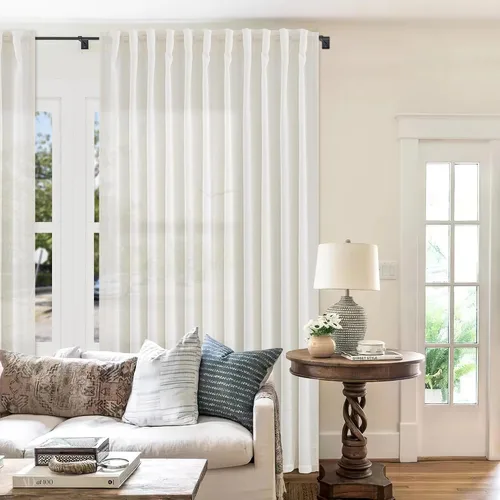 Vista 18 de mstexa Cortinas de lino gris de 132 pulgadas para techos altos, sala de estar, protección de privacidad, filtrado de luz, cortinas extralargas