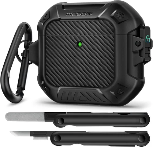 Vista 12 de MOBOSI Funda para Airpods Pro 2, compatible con AirPods Pro de 2ª/1ª generación con bloqueo, llavero y kit de limpieza, carcasa rígida protectora a
